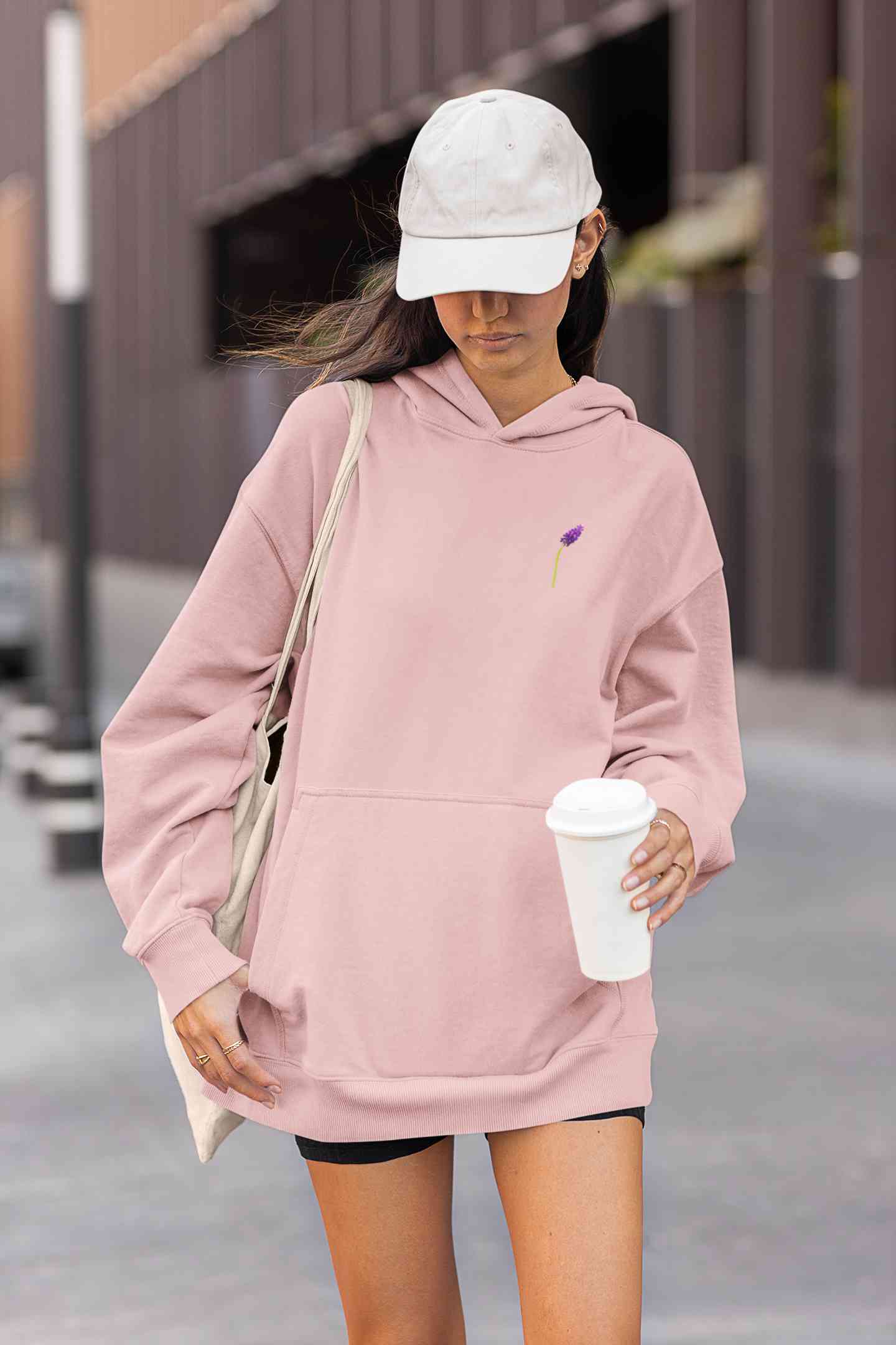 Lavendar Spring Minimals Hoodies for Women-FunkyTeesClub