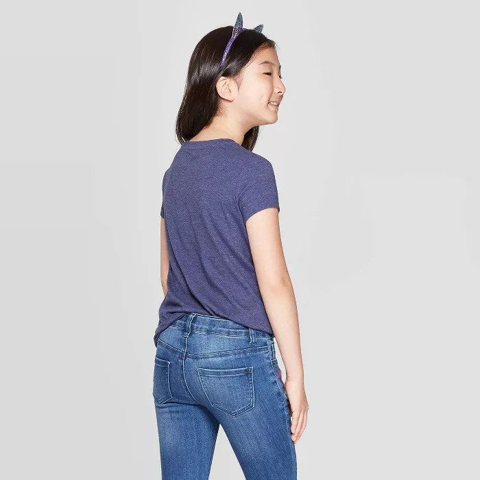 Girl Plain Navy Blue T-shirt -FunkyTeesClub