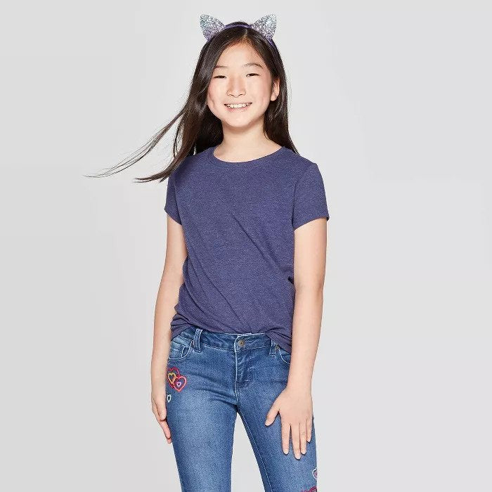 Girl Plain Navy Blue T-shirt -FunkyTeesClub