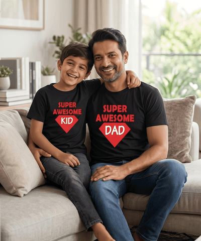 Super Awesome Kid Super Awesome Dad Father and Son Matching T-Shirt- FunkyTeesClub