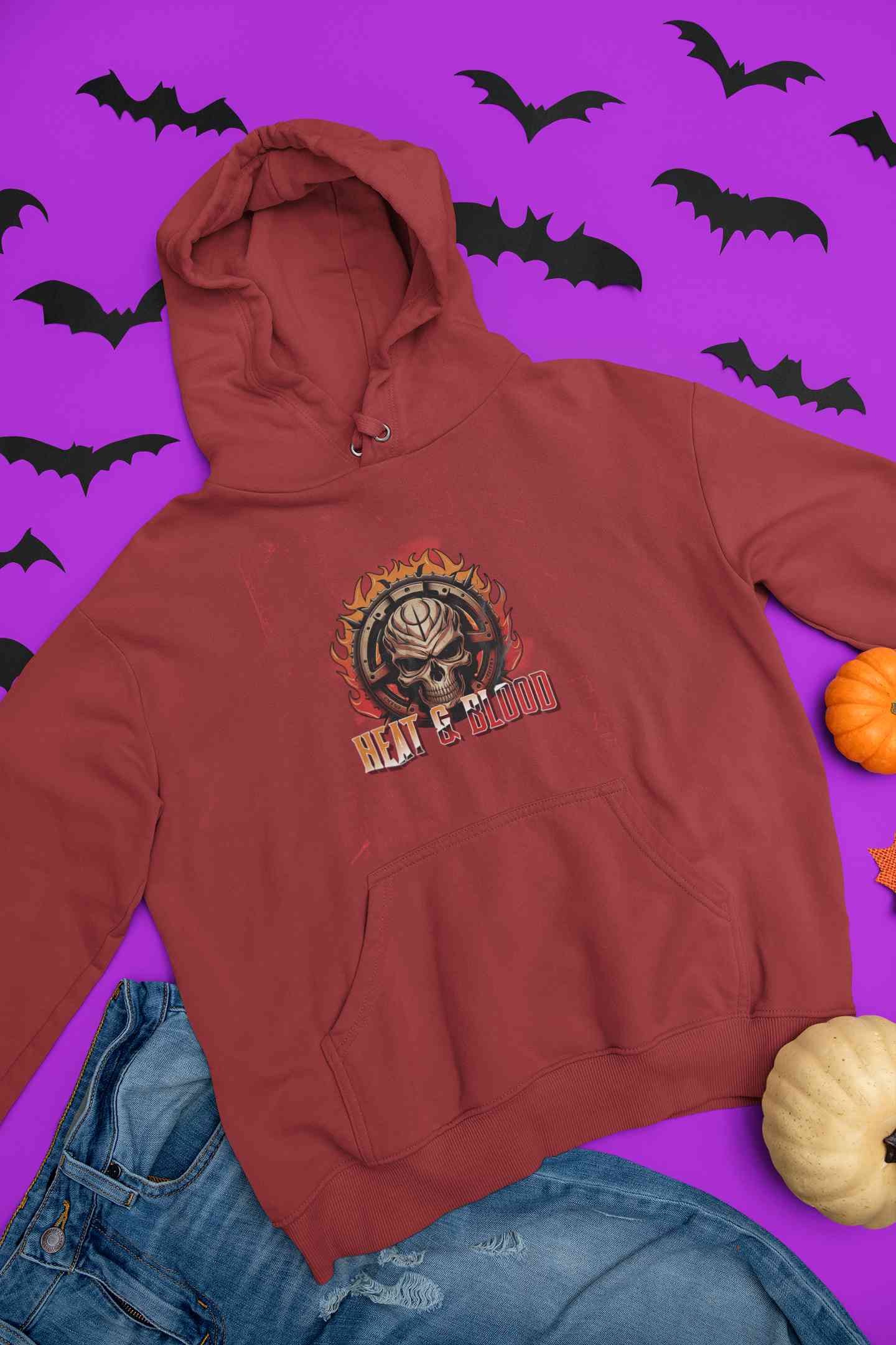 Flaming Skull Men Hoodies-FunkyTeesClub