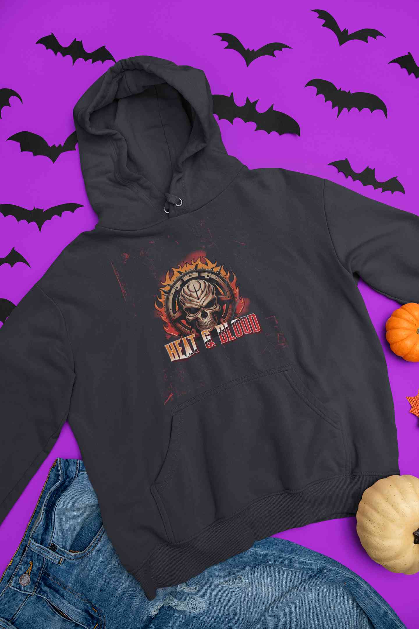 Flaming Skull Men Hoodies-FunkyTeesClub