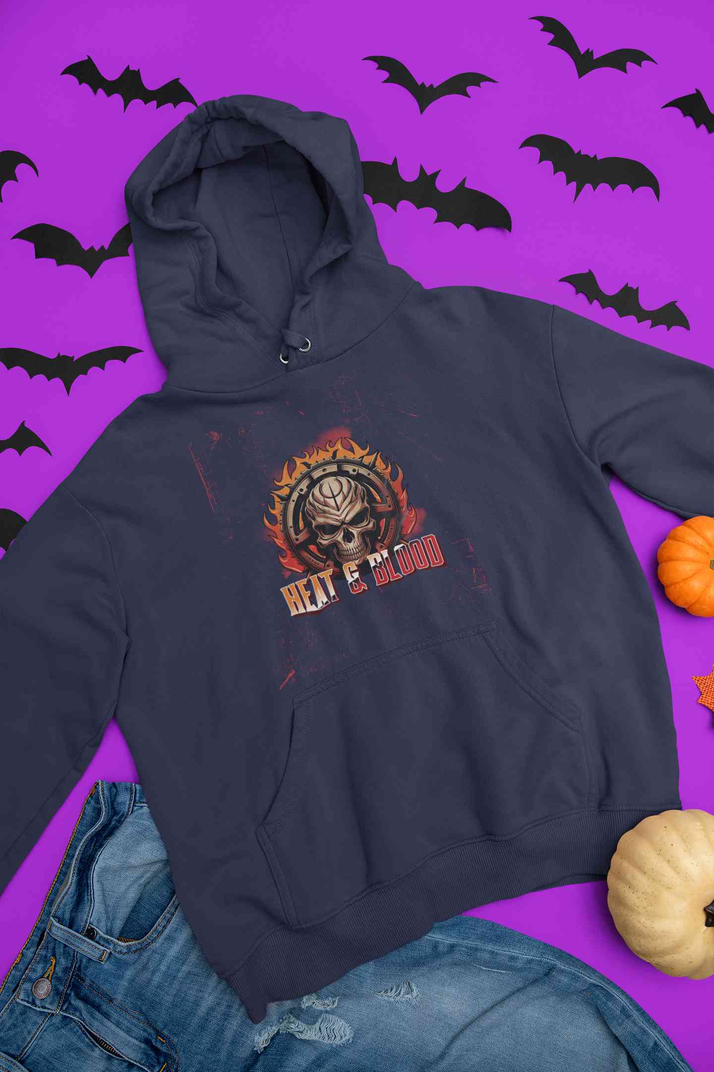 Flaming Skull Men Hoodies-FunkyTeesClub