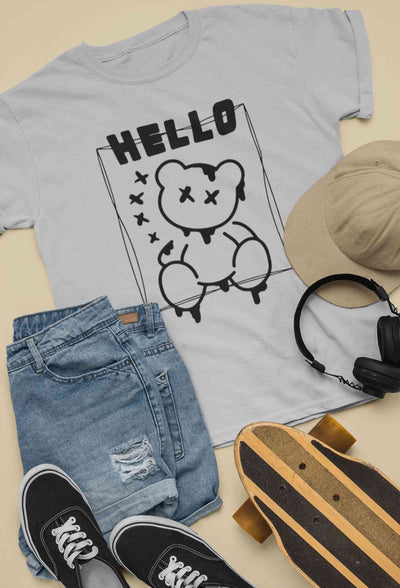 Hello Graphic Mens Half Sleeves T-shirt- FunkyTeesClub