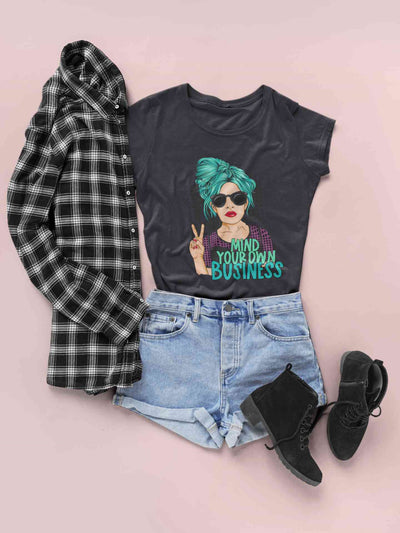 Pop Art Mind Your Own Business Women Half Sleeves T-shirt- FunkyTeesClub