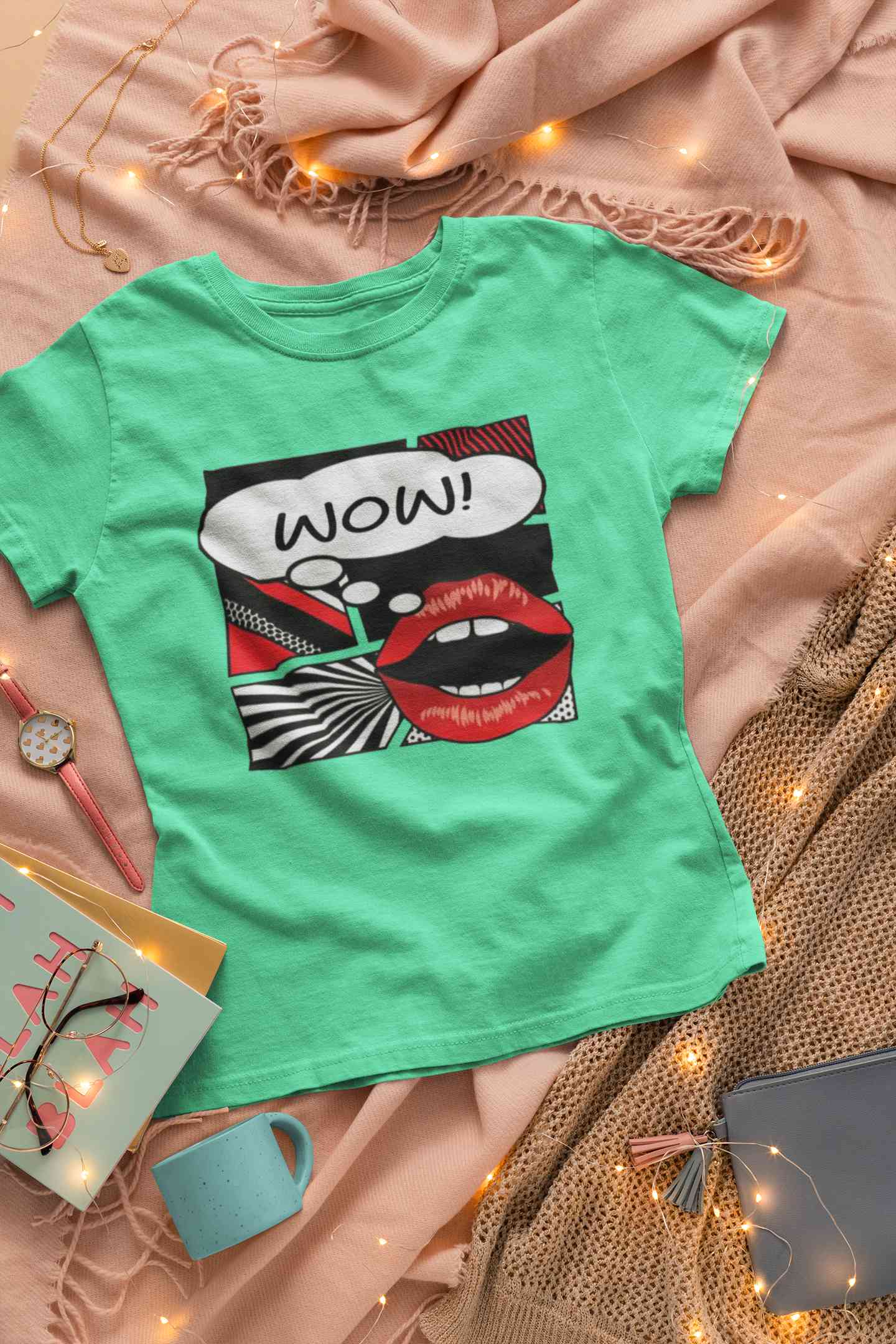 Pop Art Lips Empty Thought Bubble Women Half Sleeves T-shirt- FunkyTeesClub