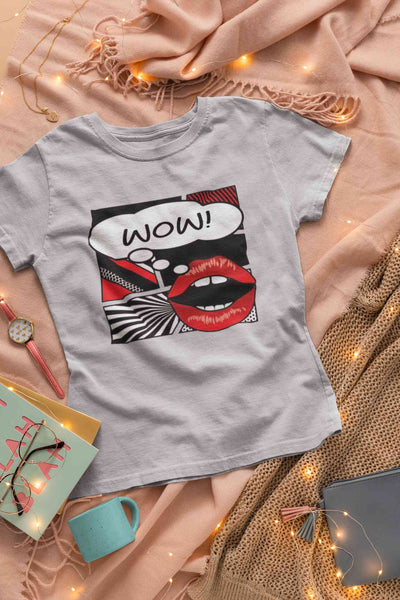 Pop Art Lips Empty Thought Bubble Women Half Sleeves T-shirt- FunkyTeesClub