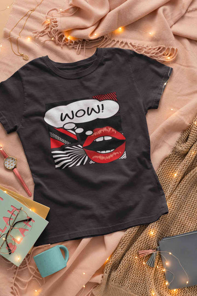 Pop Art Lips Empty Thought Bubble Women Half Sleeves T-shirt- FunkyTeesClub