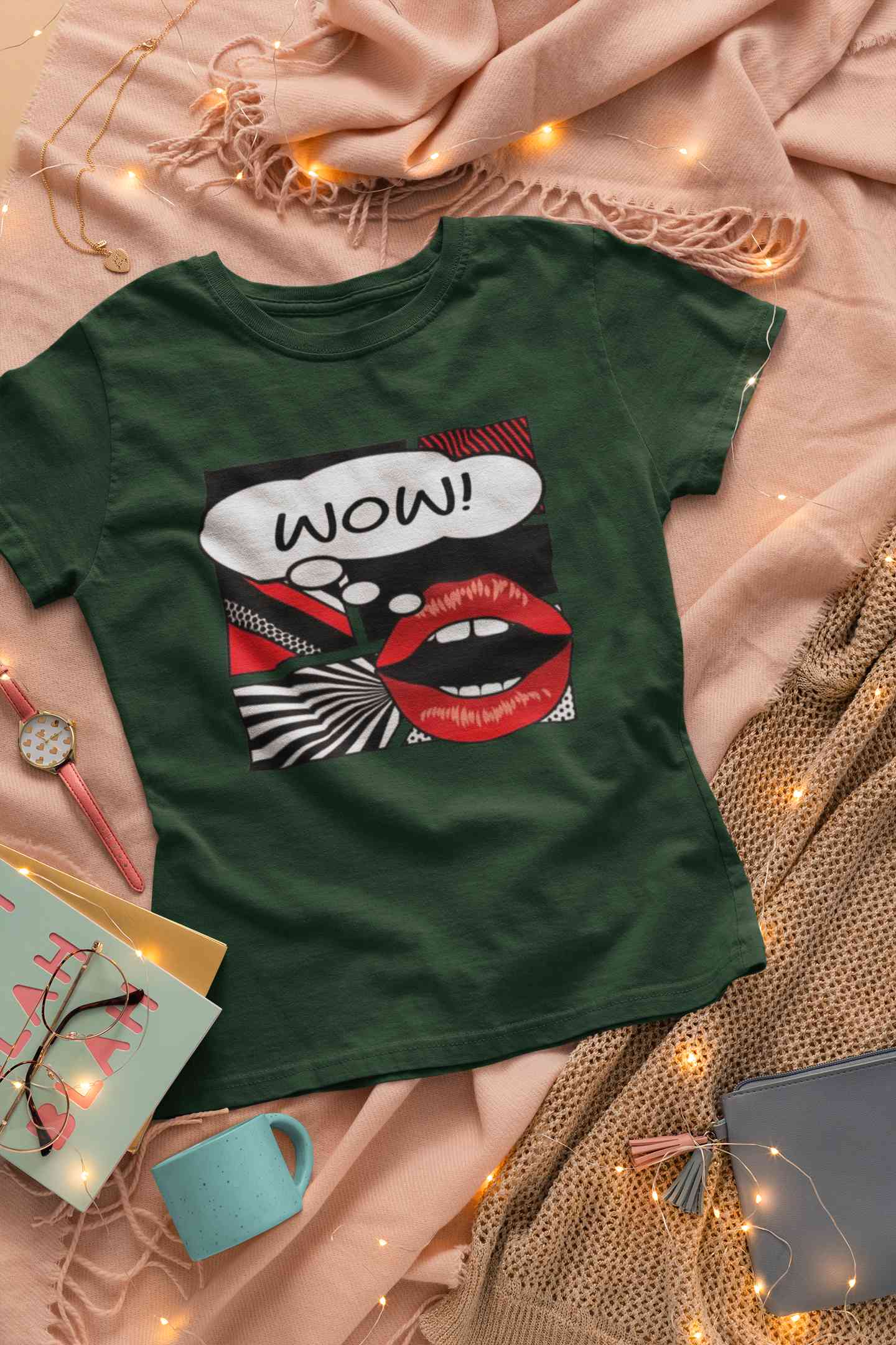 Pop Art Lips Empty Thought Bubble Women Half Sleeves T-shirt- FunkyTeesClub