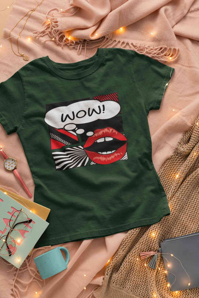 Pop Art Lips Empty Thought Bubble Women Half Sleeves T-shirt- FunkyTeesClub