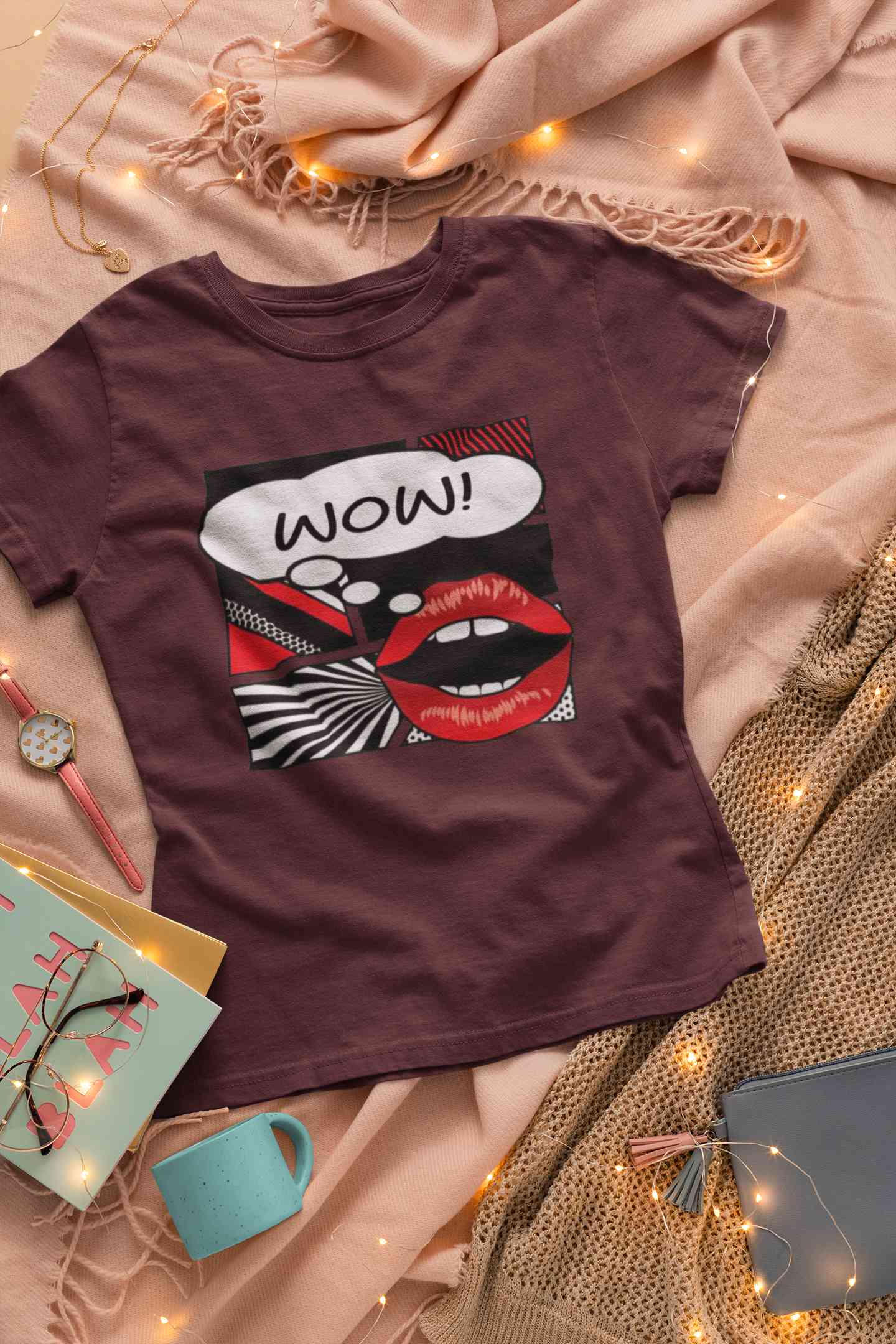 Pop Art Lips Empty Thought Bubble Women Half Sleeves T-shirt- FunkyTeesClub
