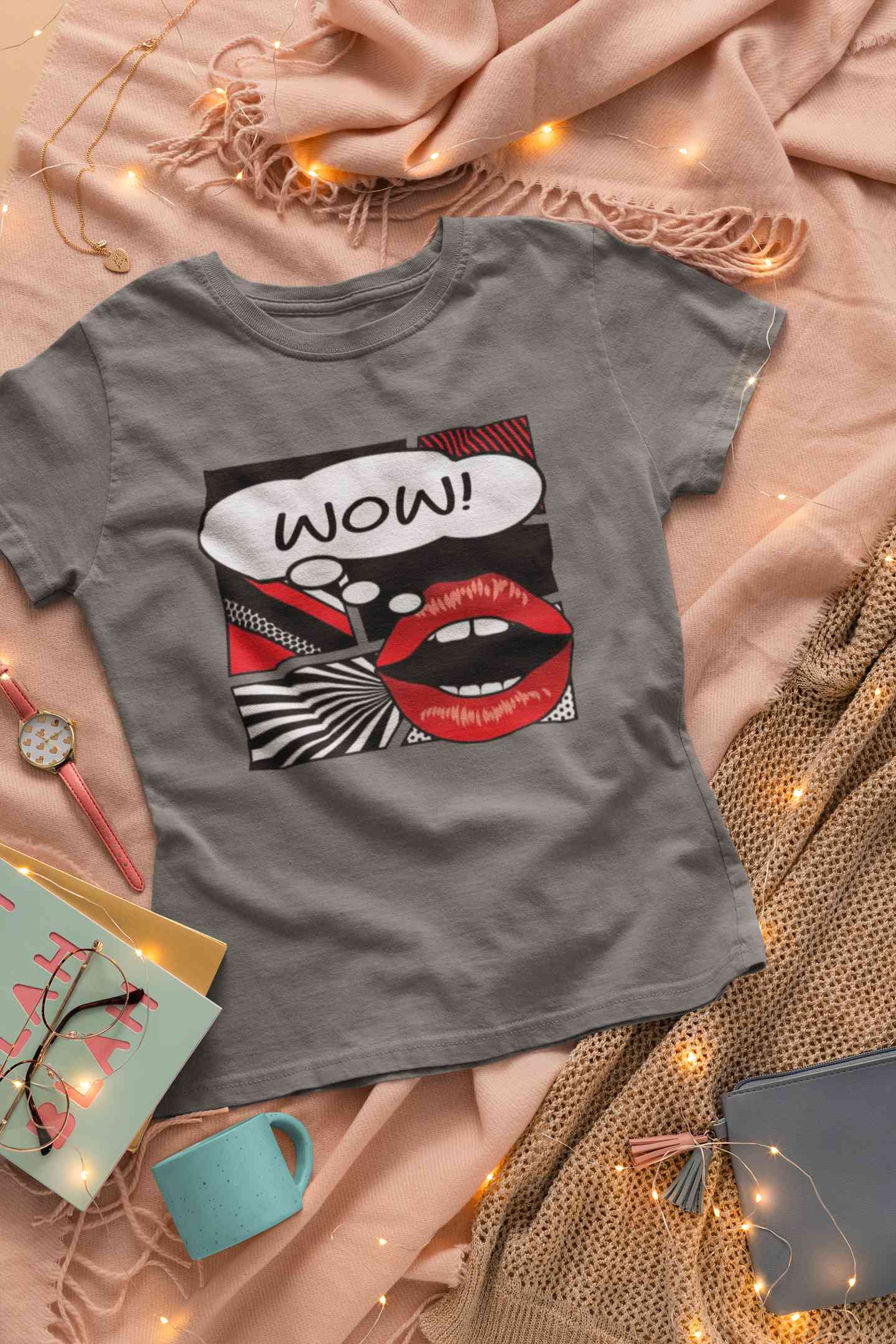 Pop Art Lips Empty Thought Bubble Women Half Sleeves T-shirt- FunkyTeesClub