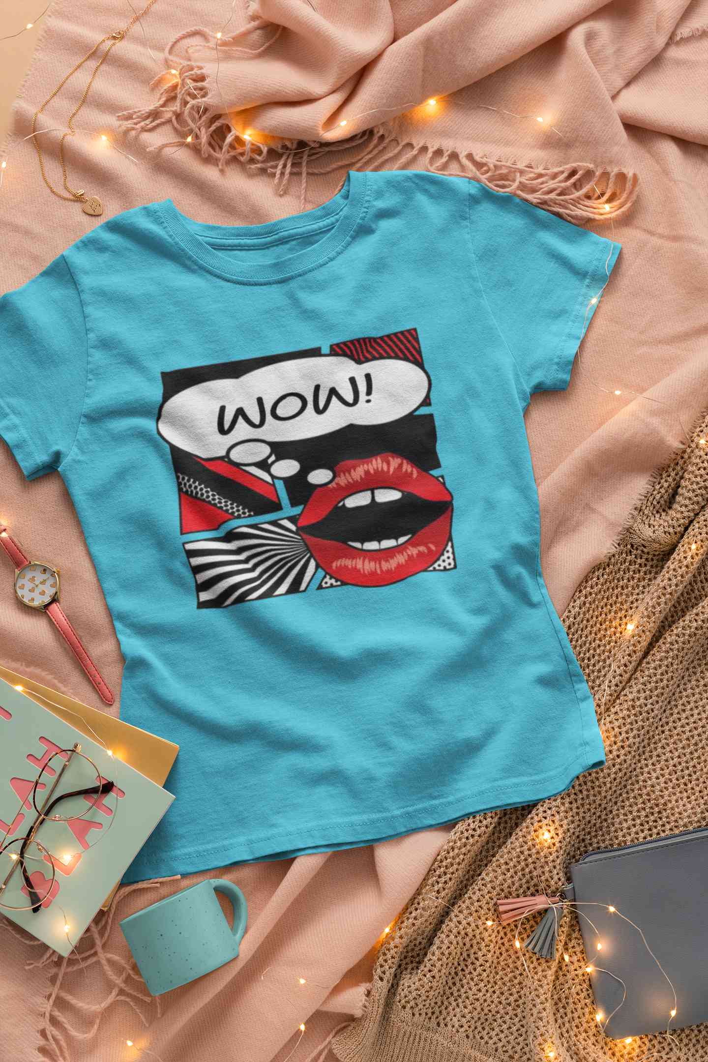 Pop Art Lips Empty Thought Bubble Women Half Sleeves T-shirt- FunkyTeesClub