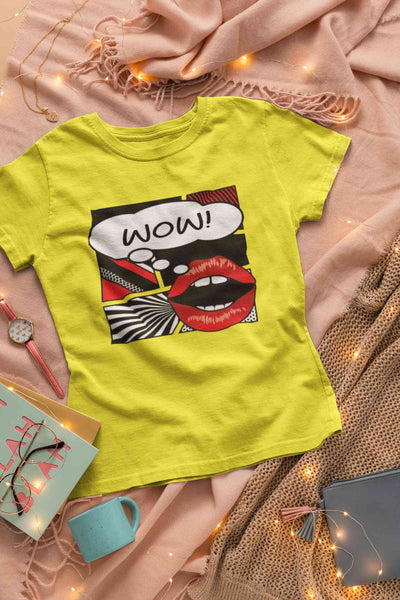 Pop Art Lips Empty Thought Bubble Women Half Sleeves T-shirt- FunkyTeesClub