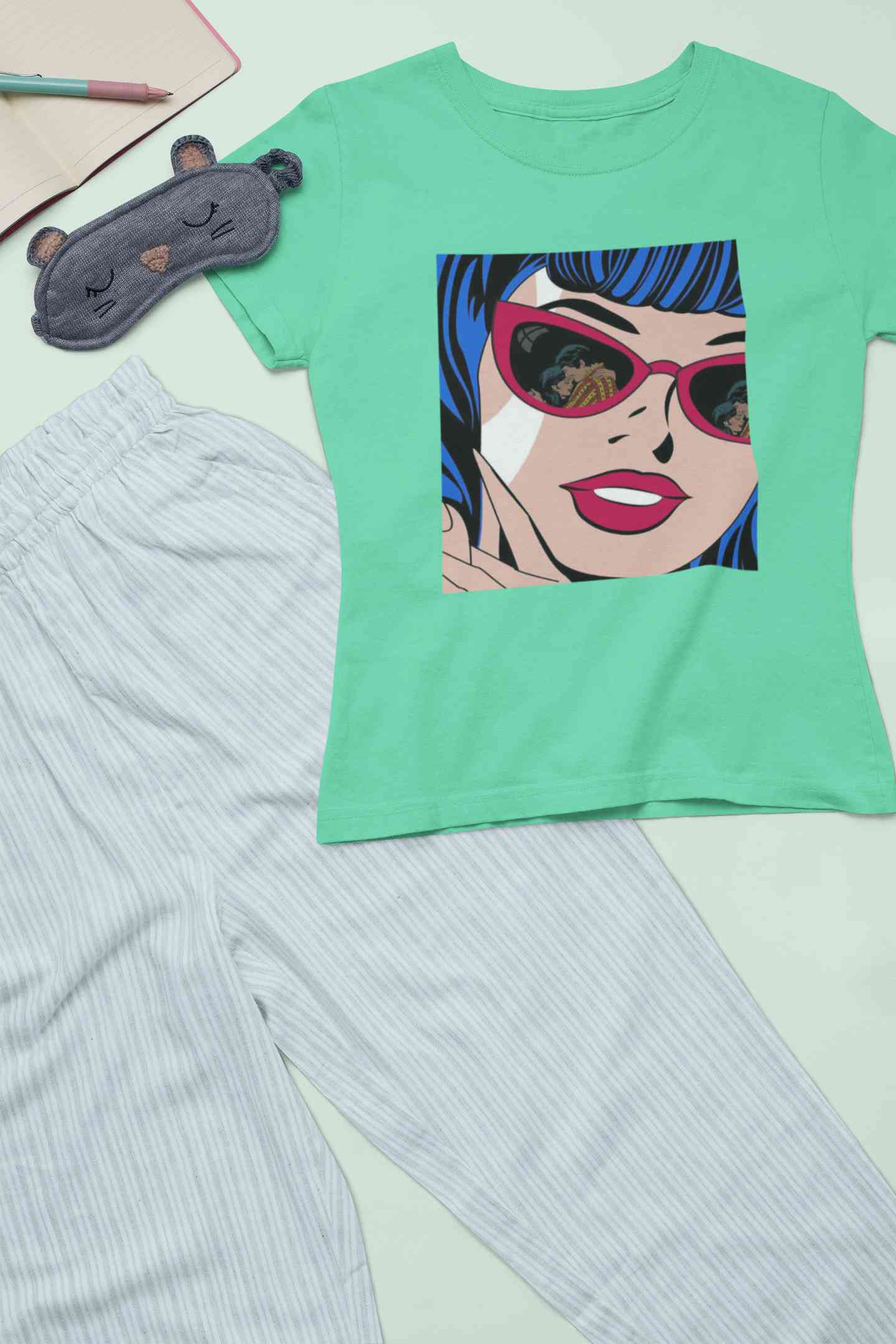 Pop Art Sunglasses Girl Women Half Sleeves T-shirt- FunkyTeesClub