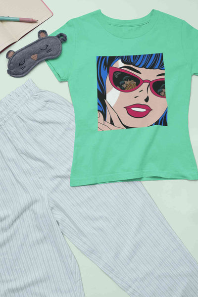 Pop Art Sunglasses Girl Women Half Sleeves T-shirt- FunkyTeesClub