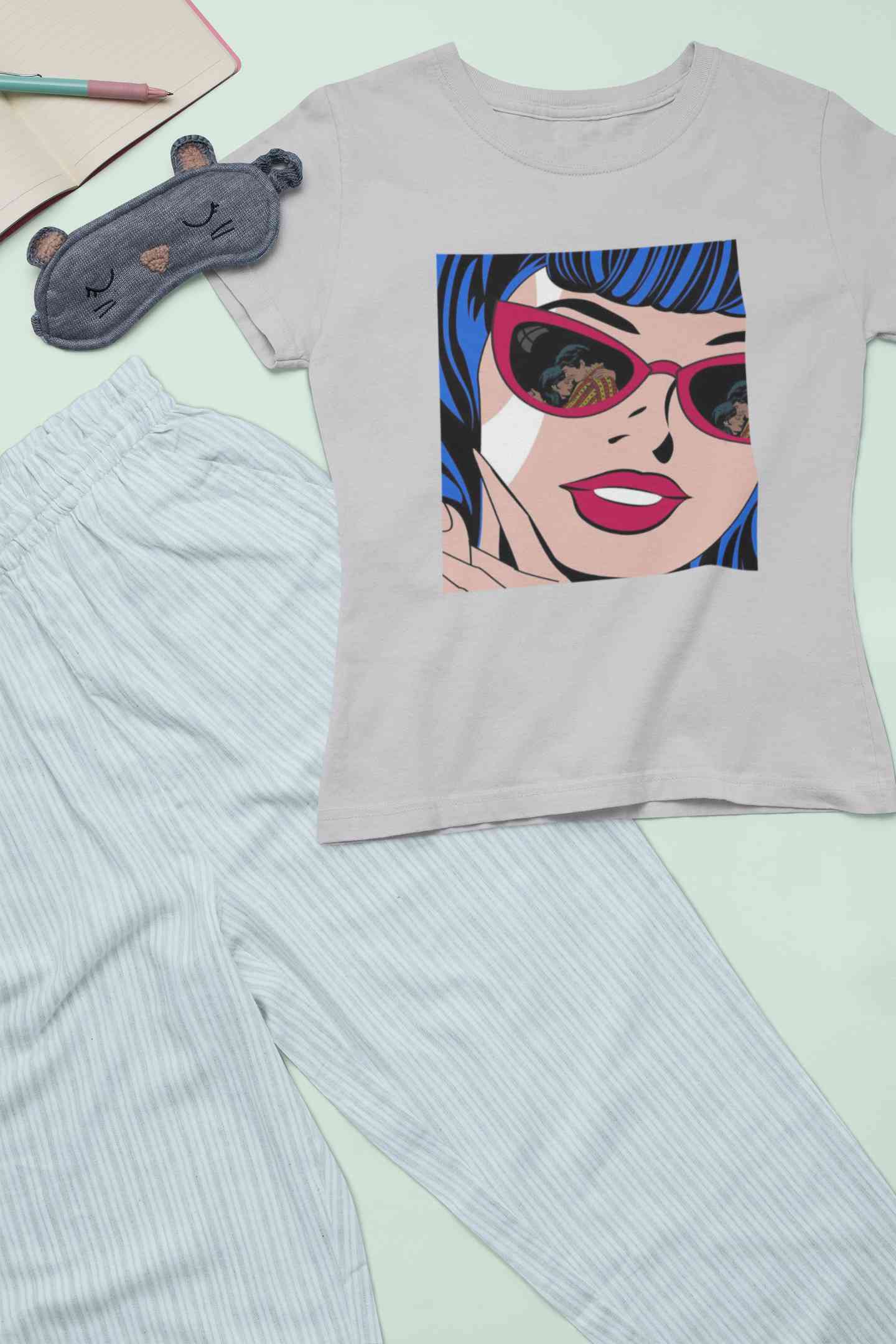 Pop Art Sunglasses Girl Women Half Sleeves T-shirt- FunkyTeesClub