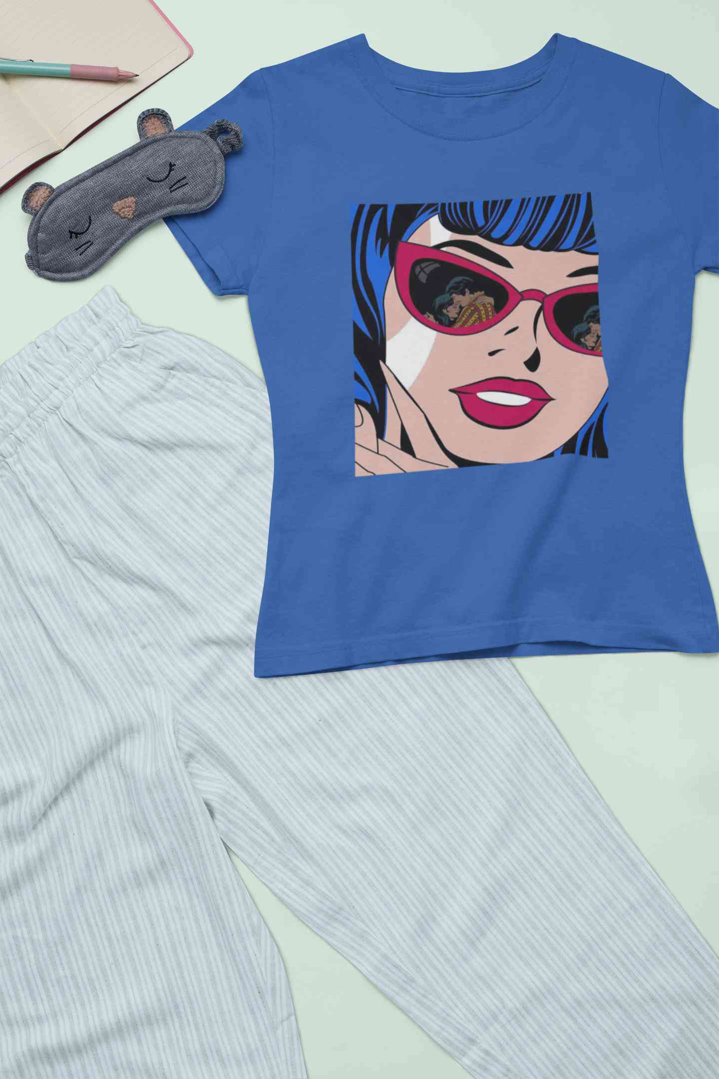 Pop Art Sunglasses Girl Women Half Sleeves T-shirt- FunkyTeesClub