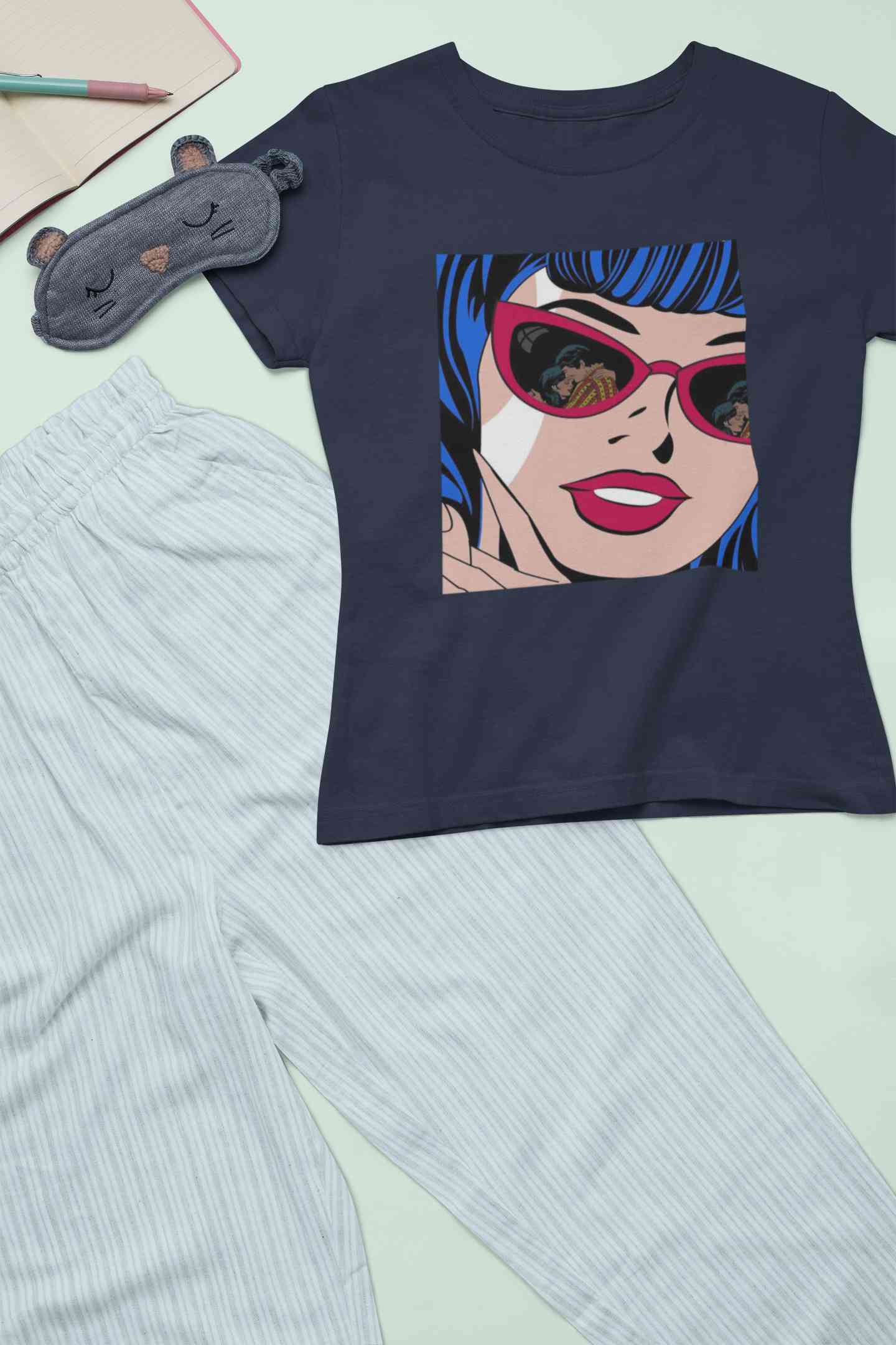 Pop Art Sunglasses Girl Women Half Sleeves T-shirt- FunkyTeesClub