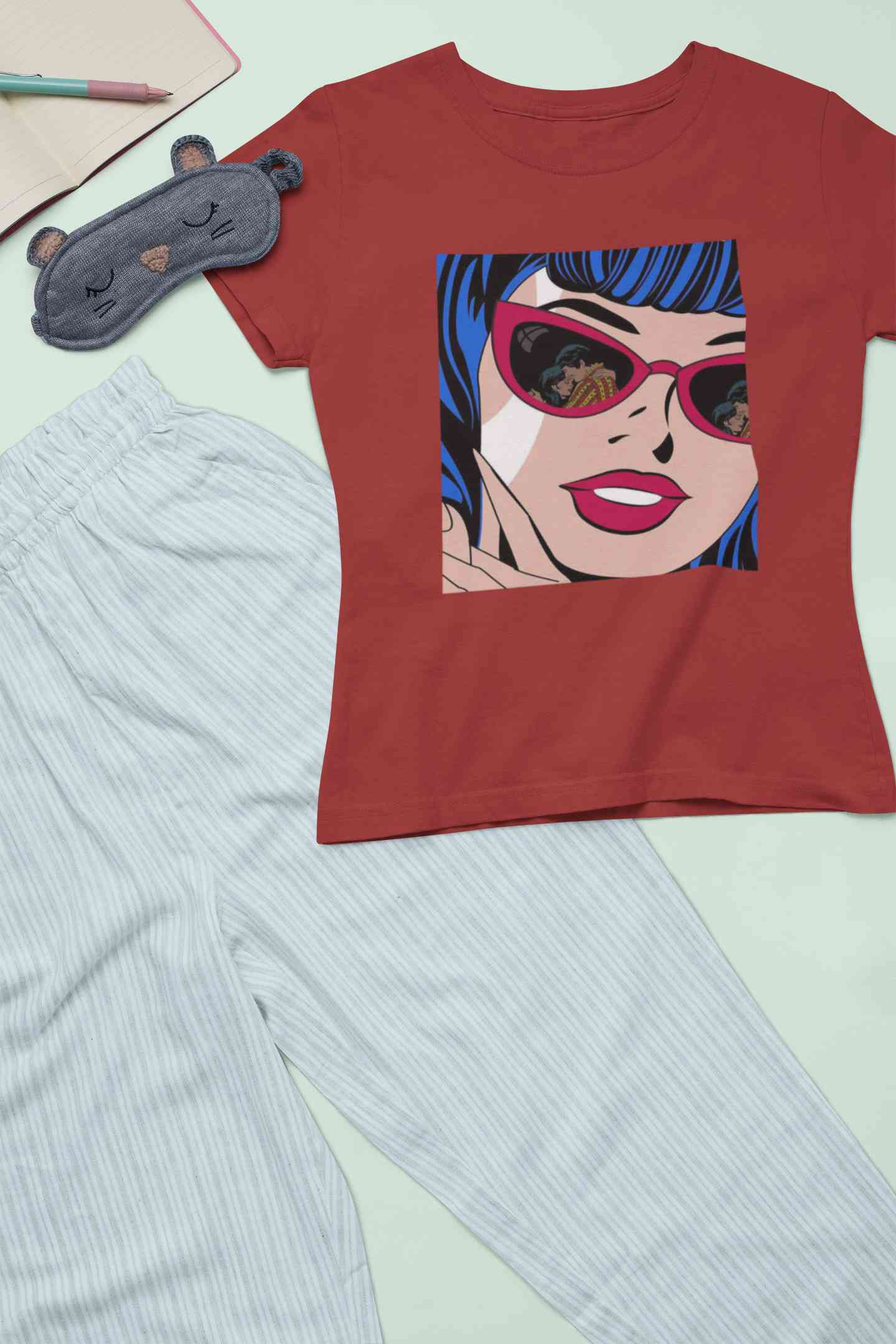 Pop Art Sunglasses Girl Women Half Sleeves T-shirt- FunkyTeesClub