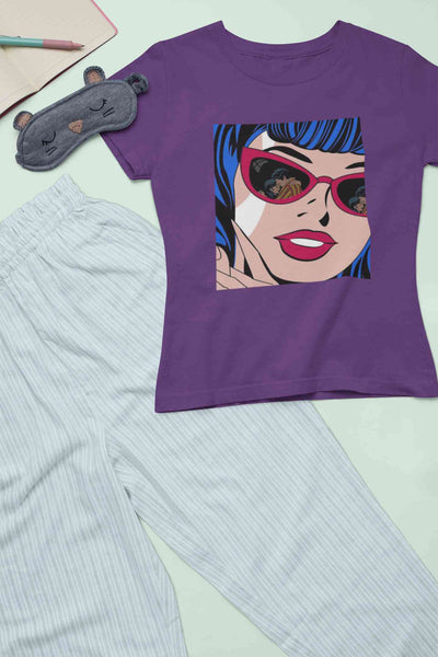 Pop Art Sunglasses Girl Women Half Sleeves T-shirt- FunkyTeesClub