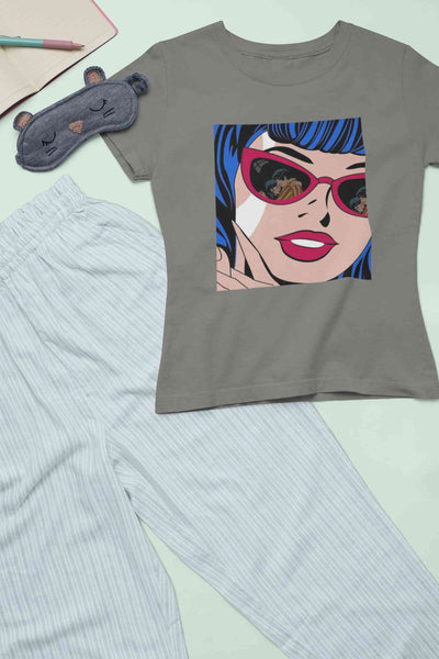 Pop Art Sunglasses Girl Women Half Sleeves T-shirt- FunkyTeesClub