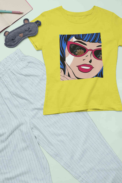 Pop Art Sunglasses Girl Women Half Sleeves T-shirt- FunkyTeesClub