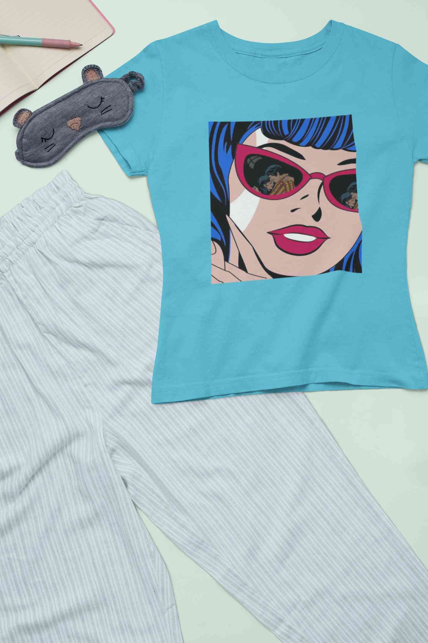 Pop Art Sunglasses Girl Women Half Sleeves T-shirt- FunkyTeesClub