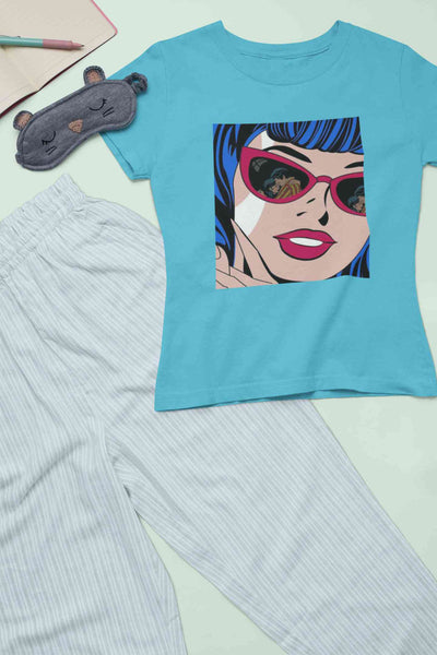 Pop Art Sunglasses Girl Women Half Sleeves T-shirt- FunkyTeesClub