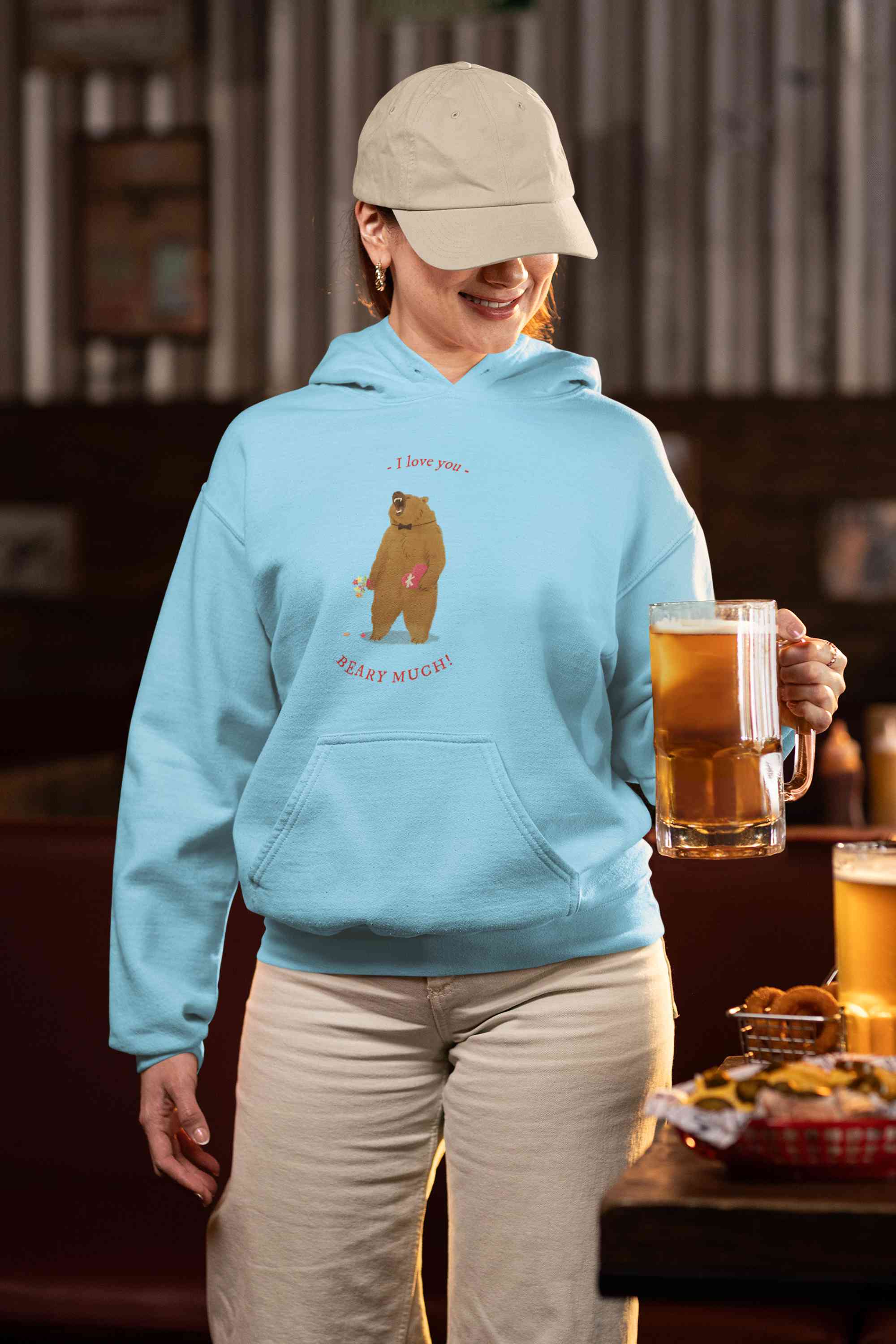 I Love You Beary Much Cartoon Graphics Quotes Hoodies for Women-FunkyTeesClub