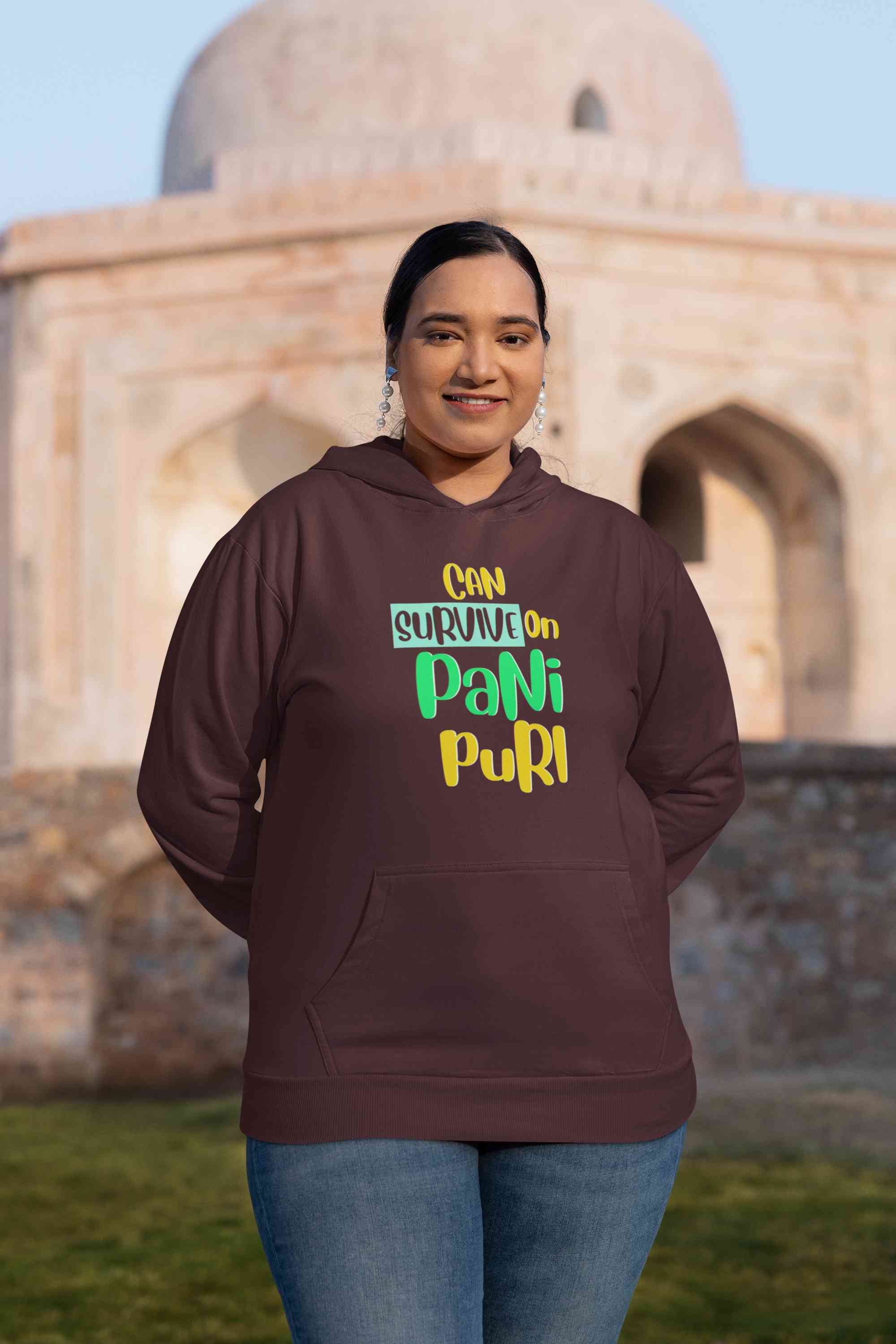 Can Survive On Pani Puri Food Hoodies for Women-FunkyTeesClub