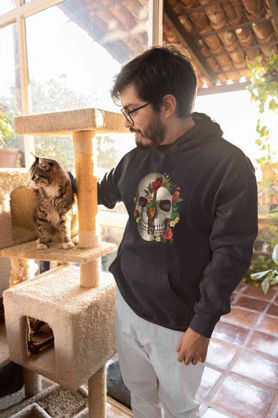 Floral And  Skull Print Men Hoodies-FunkyTeesClub