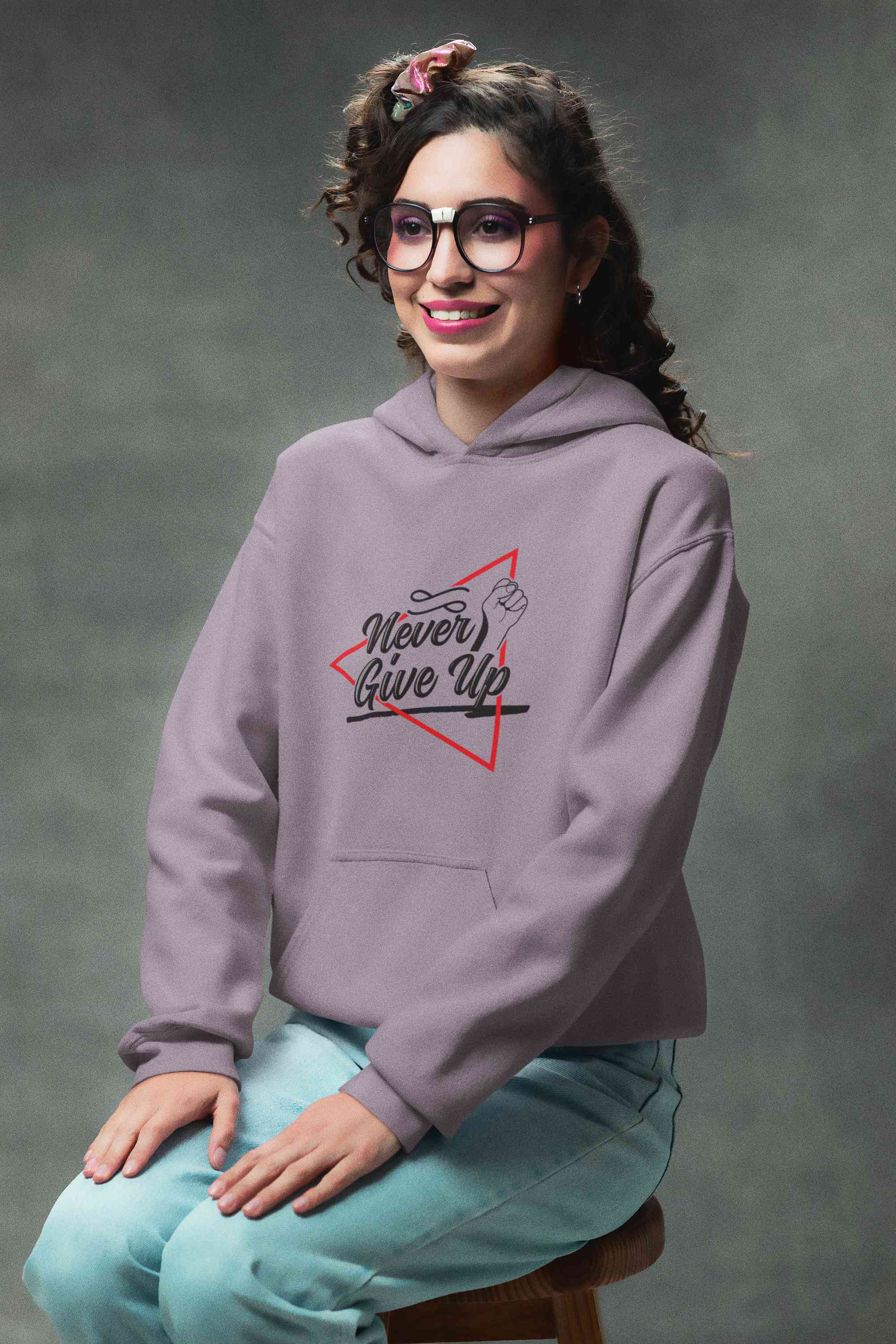 Never Give Up Quotes Hoodies for Women-FunkyTeesClub