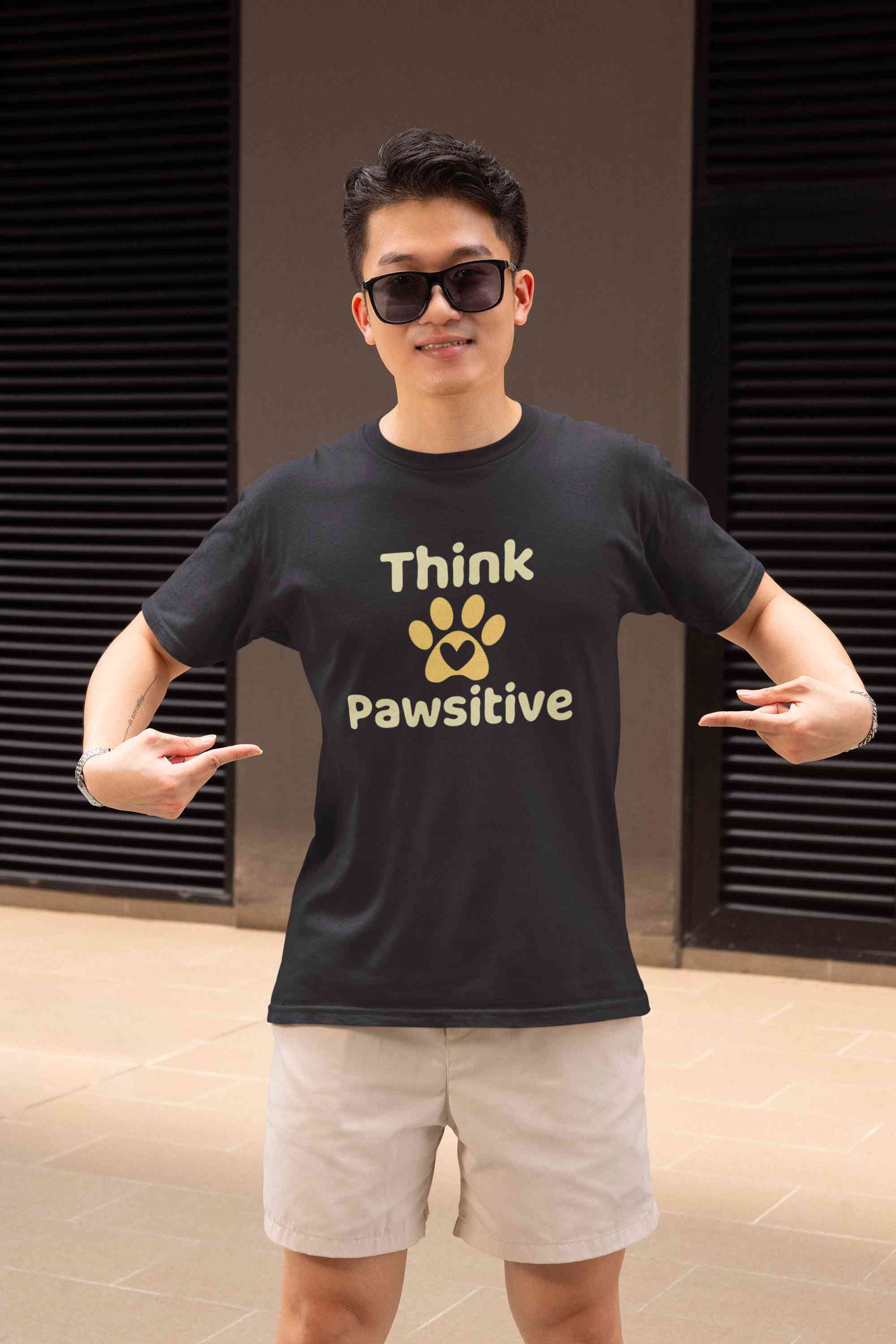 Think Pawsitive Mens Half Sleeves T-shirt- FunkyTeesClub