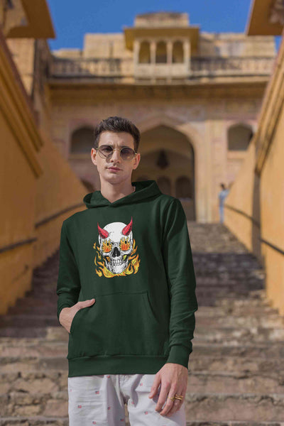 A Horned Skull In Flames Men Hoodies-FunkyTeesClub