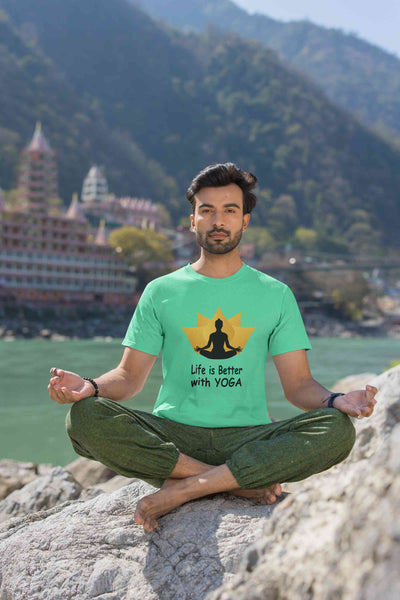 Life Is Better With Yoga Mens Half Sleeves T-shirt- FunkyTeesClub