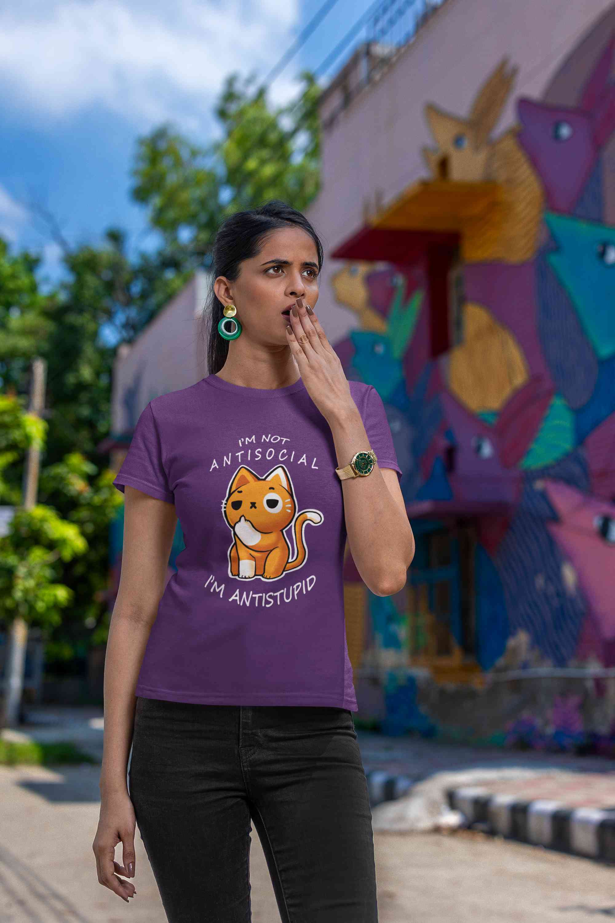I Am Not AntiSocial I Am AntiStupid Funny Graphic Women Half Sleeves T-shirt- FunkyTeesClub