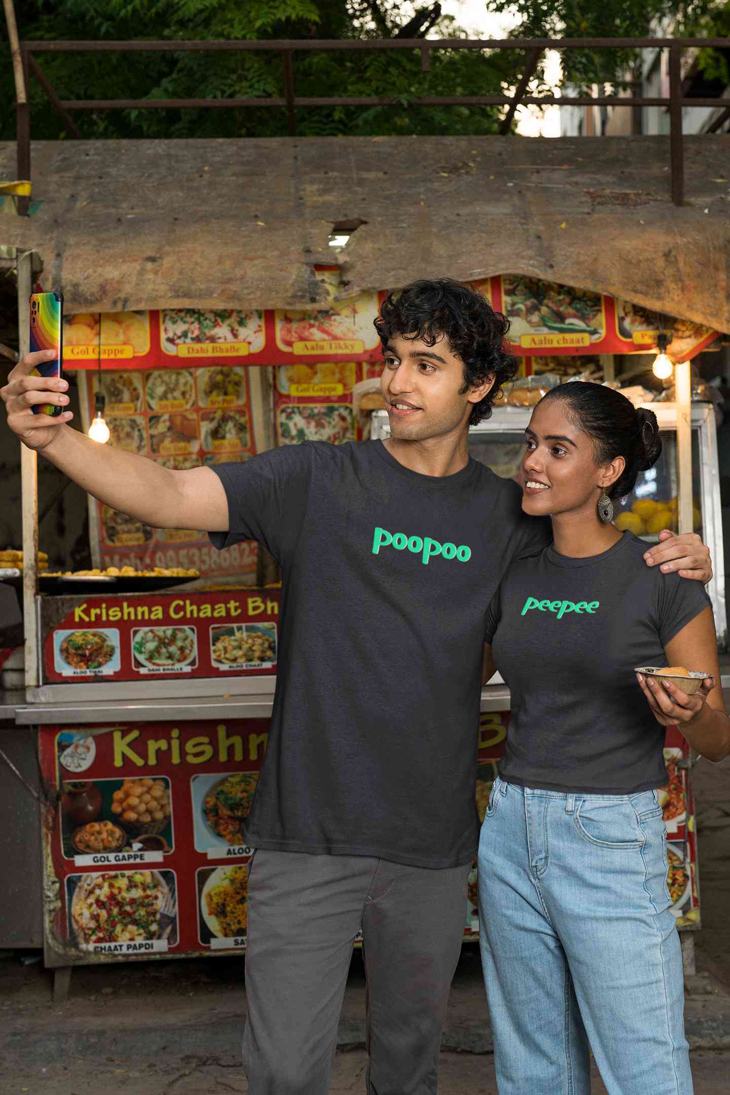PeePee PooPoo  Lovey Dovey Couple Half Sleeves T-Shirts -FunkyTeesClub