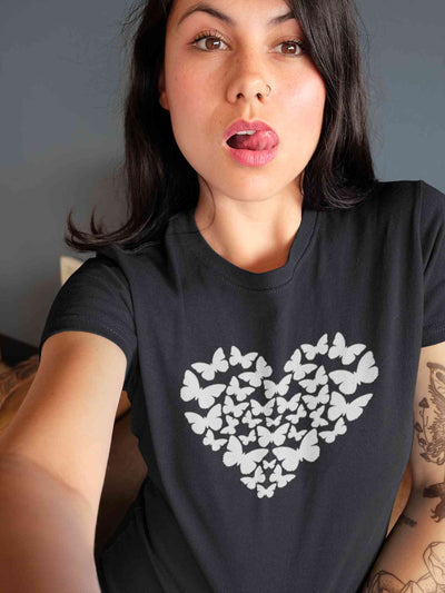 Butterflies In The Form Of A Heart Vector Women Half Sleeves T-shirt- FunkyTeesClub