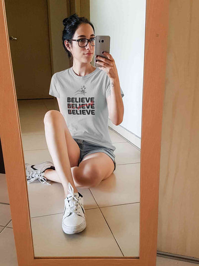 Believe In Yourself Typography Women Half Sleeves T-shirt- FunkyTeesClub