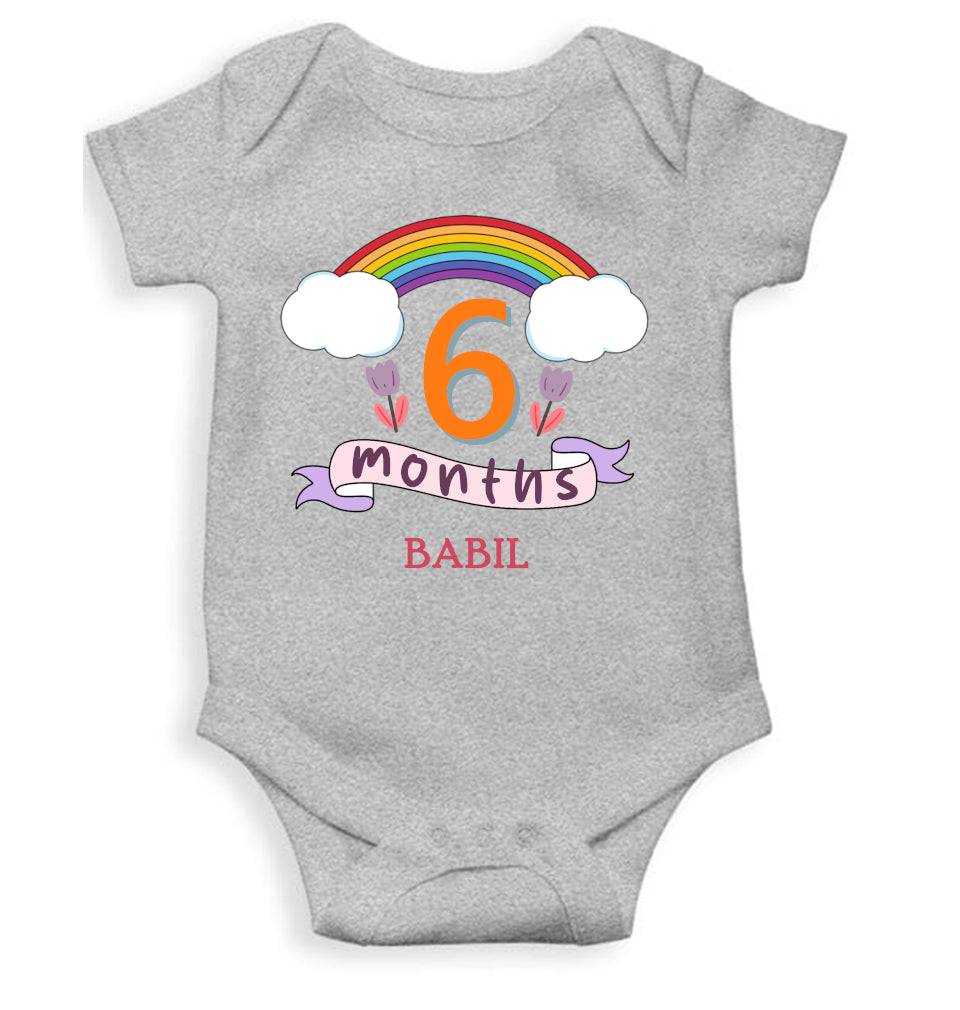 Custom Name Sixth Month Rompers for Baby Boy- FunkyTeesClub