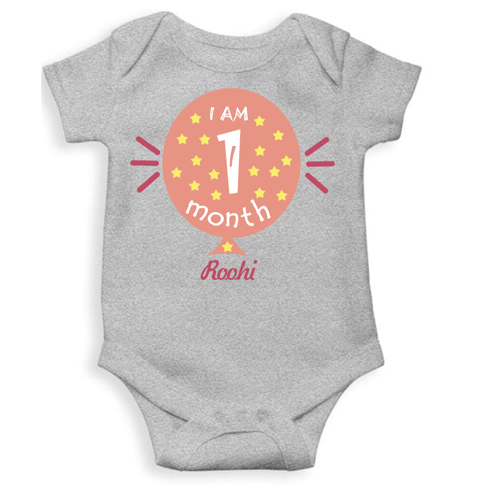 Custom Name I Am One Month Rompers for Baby Girl- FunkyTeesClub