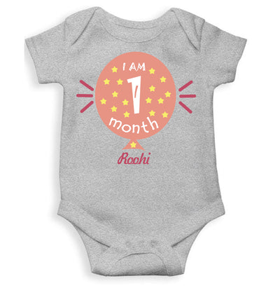 Custom Name I Am One Month Rompers for Baby Girl- FunkyTeesClub