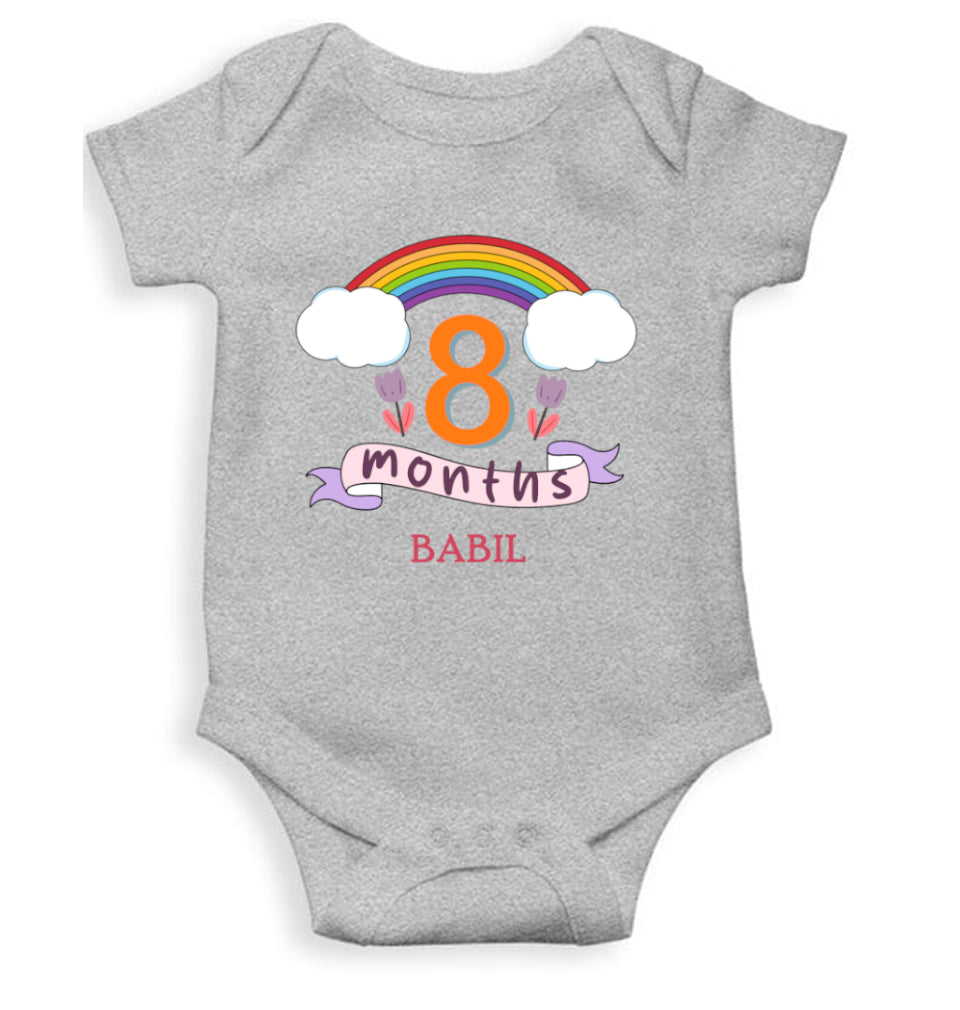 Custom Name Eighth Month Rompers for Baby Boy- FunkyTeesClub