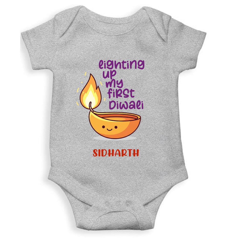 Custom Name Lighting Up My First Diwali Rompers for Baby Boy- FunkyTeesClub