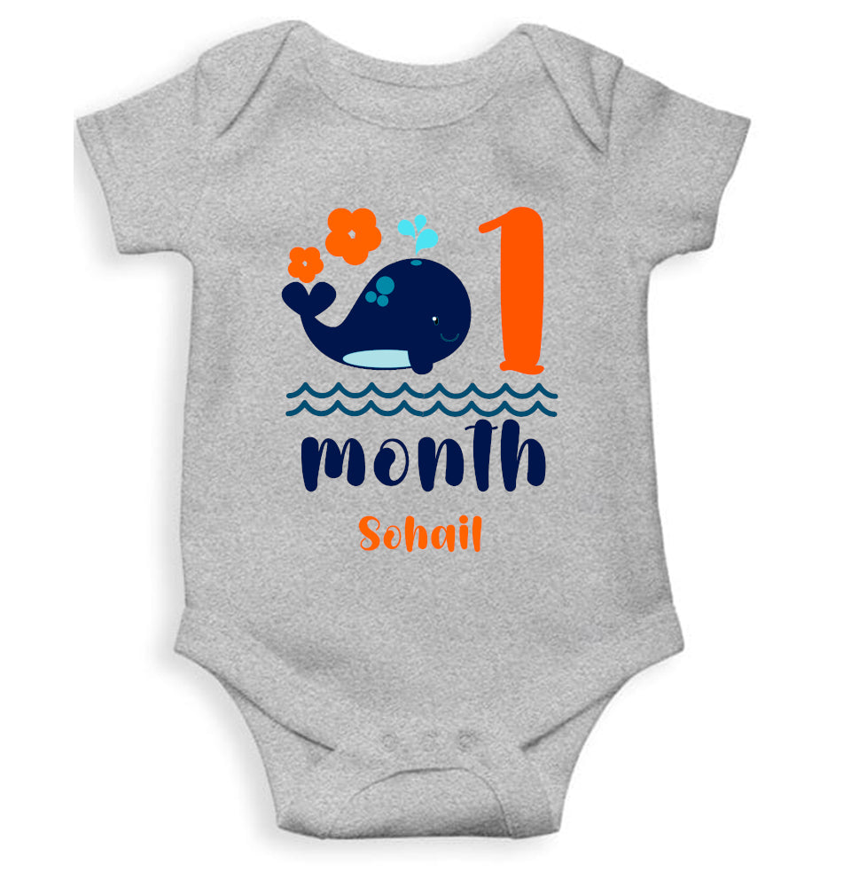 Custom Name Month One Rompers for Baby Boy- FunkyTeesClub