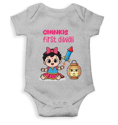 Custom Name My First Diwali Cute Diwali Rompers for Baby Girl- FunkyTeesClub