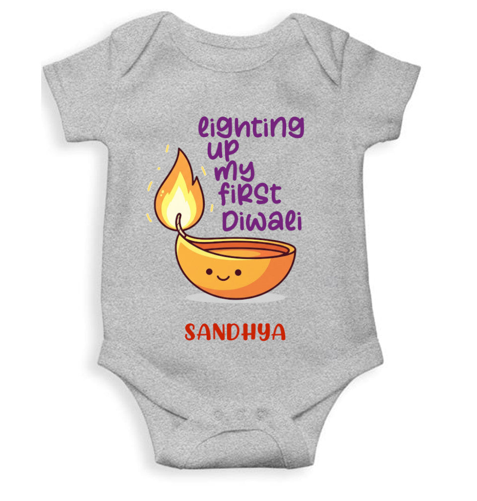 Custom Name Lighting Up My First Diwali Rompers for Baby Girl- FunkyTeesClub