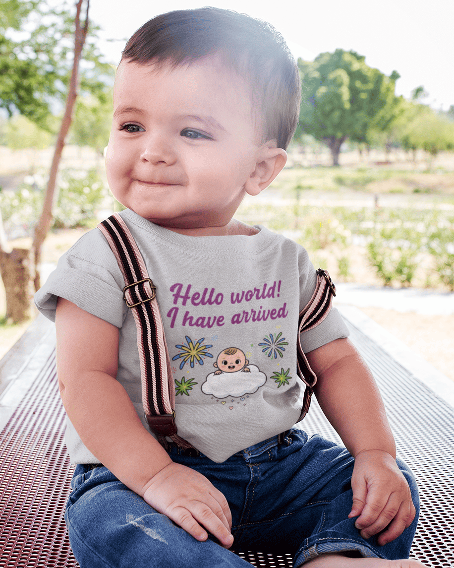 Hello World I Have Arrived New Born Half Sleeves T-Shirt for Boys -FunkyTeesClub
