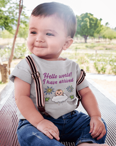 Hello World I Have Arrived New Born Half Sleeves T-Shirt for Boys -FunkyTeesClub